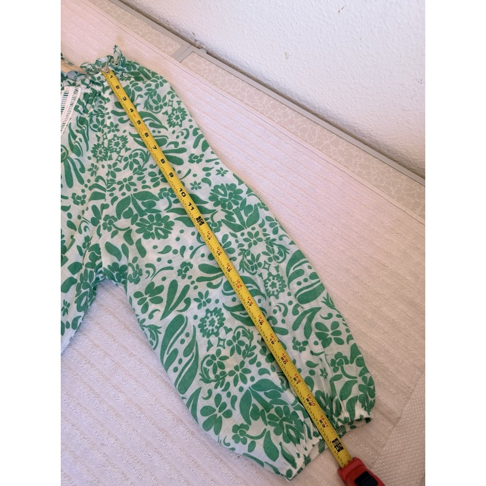 Hope & Harlow Womens L Green Floral Boho Peasant Top Tie Neck Spring Vacation - Picture 11 of 15